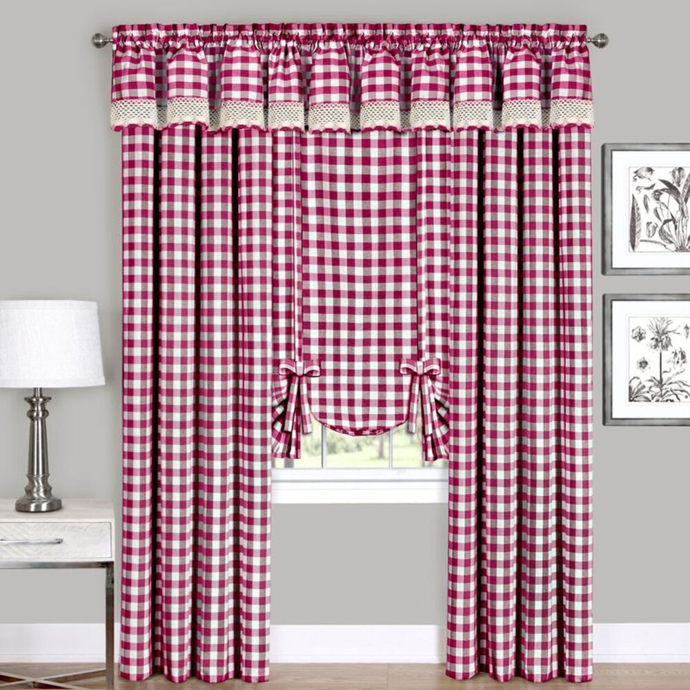 Buffalo Burgundy Plaid Modern Window Curtain Panel : 42" x 63" Tie Up Shade -